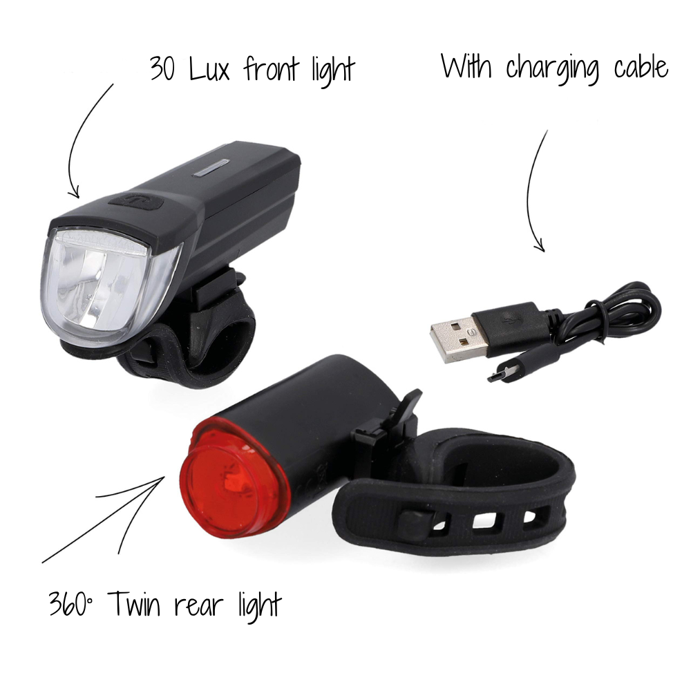 Fischer LED Front & 360° Rear Light USB Set, 30/15 Lux