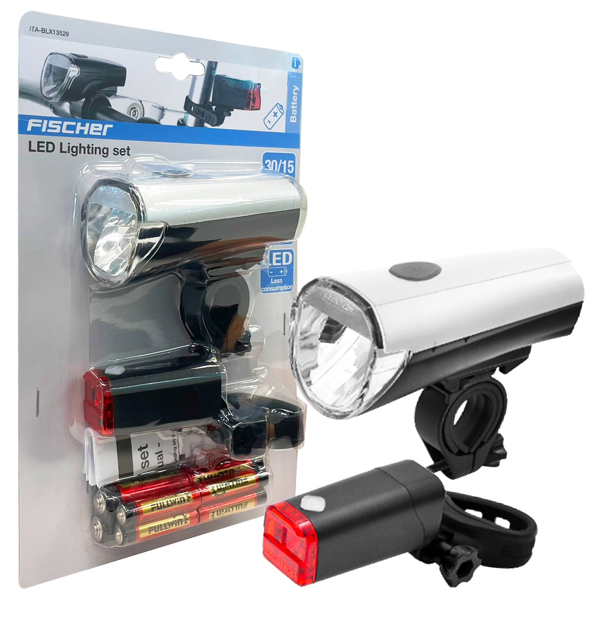 Fischer LED Front & Rear Light Set, 30/15 Lux